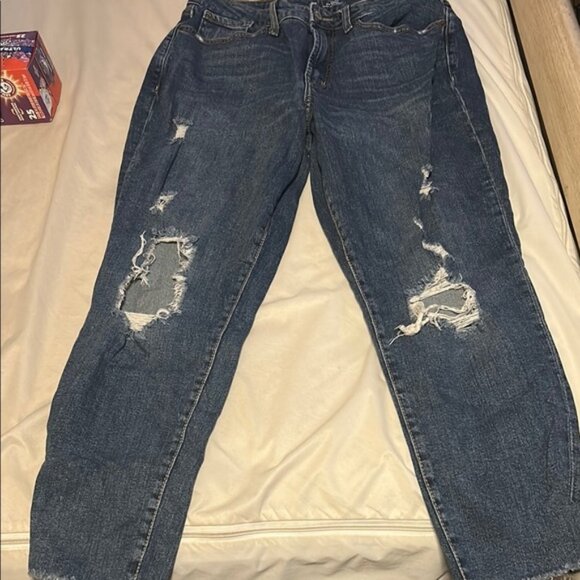 Old Navy Blue Boyfriend Jeans Relaxed Distressed Style - Picture 1 of 2